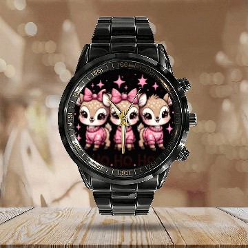 Discover Ho Ho Ho Christmas Cute Baby Deer Calendar Steel Band Watch