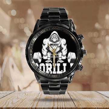 Discover Gorilla Power Fitness Monkey Gorilla Gym Calendar Steel Band Watch