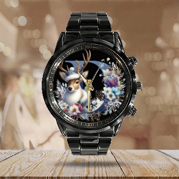 Discover funny christmas deer Calendar Steel Band Watch