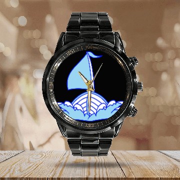 Discover Fast Sailboat Waves Sailing Drawing Cartoon Comic Calendar Steel Band Watch