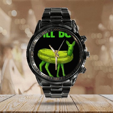 Discover Dill Pickle Funny Graphic Calendar Steel Band Watch