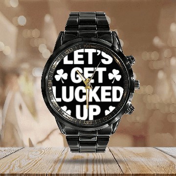 Discover St Patrick's Day Let's Get Lucked Up Irish Clover Calendar Steel Band Watch