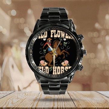 Discover Wild Flowers Wild Horses Women's Wild Horses Calendar Steel Band Watch