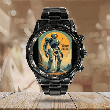 Discover Robots in 2030: The Future of Technology Calendar Steel Band Watch