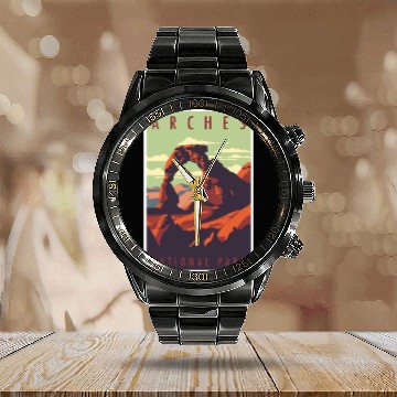 Discover Arches National Park Calendar Steel Band Watch