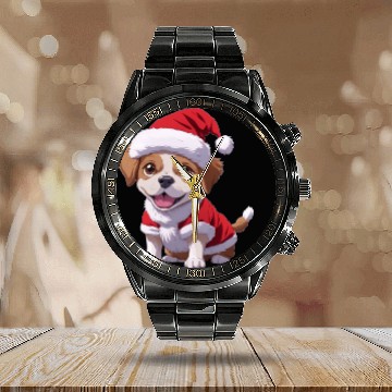 Discover Santa Paws: The Cutest Christmas Puppy Calendar Steel Band Watch