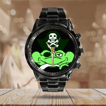 Discover Frog Captain Hat Toad Funny Cool Comic Cartoon Fun Calendar Steel Band Watch