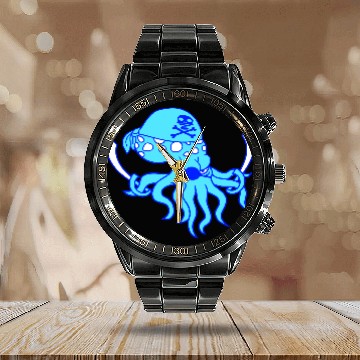 Discover Evil Octopus Pirate Cool Cephalopod Squid Cartoon Calendar Steel Band Watch
