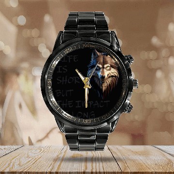 Discover Fierce Wolf Art: Life's Short, Impact is Eterna Calendar Steel Band Watch