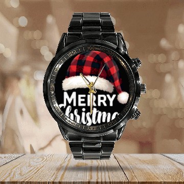 Discover Merry Christmas Buffalo Plaid Red Santa Hat Xmas Calendar Steel Band Watch