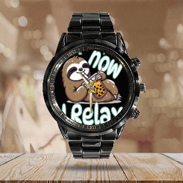 Discover funny quote gift idea bubble tea boba sloth design Calendar Steel Band Watch