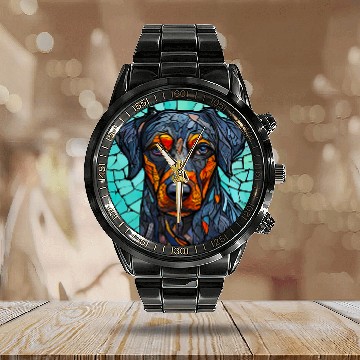 Discover Abstract Rottweiler Portrait Design Calendar Steel Band Watch