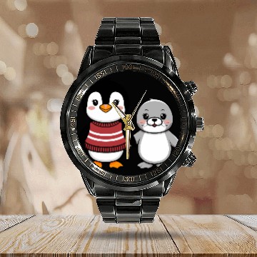 Discover Cute Penguin and Seal Best Buddies Friends Calendar Steel Band Watch