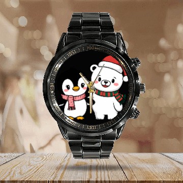 Discover Santa Polar Bear and Penguin Friends Calendar Steel Band Watch