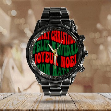 Discover Merry christmas feliz navidad joyeux noel Calendar Steel Band Watch
