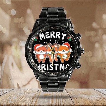 Discover Merry Christmas Cute Fox Festive Lights Fox Calendar Steel Band Watch