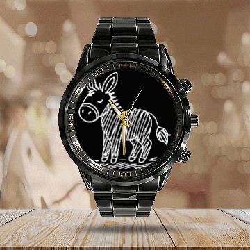 Discover Minimalistic Vector Donkey Vegan Art path1 Calendar Steel Band Watch