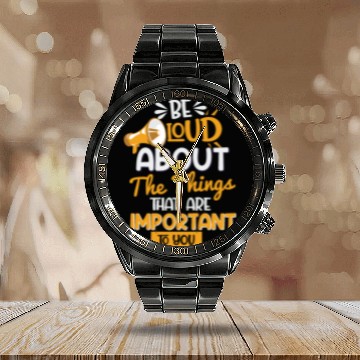 Discover Parlez haut et fort des choses qui son important Calendar Steel Band Watch