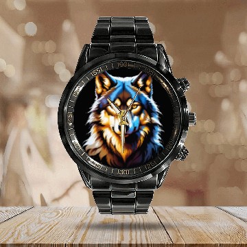 Discover Isolated Lone Wolf Head Ink Design Calendar Steel Band Watch