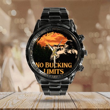 Discover No Bucking Limits Deer Hunting Elk Hunter Wild Ani Calendar Steel Band Watch