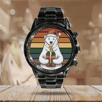 Discover Christmas Polar Bear Calendar Steel Band Watch