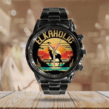 Discover Elk Hunting Elkaholic Hunters Calendar Steel Band Watch