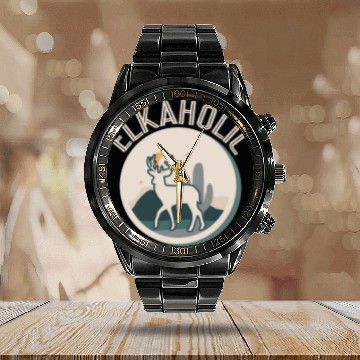 Discover Elk Hunting Elkaholic Hunters Calendar Steel Band Watch