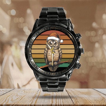 Discover Christmas Owl Calendar Steel Band Watch
