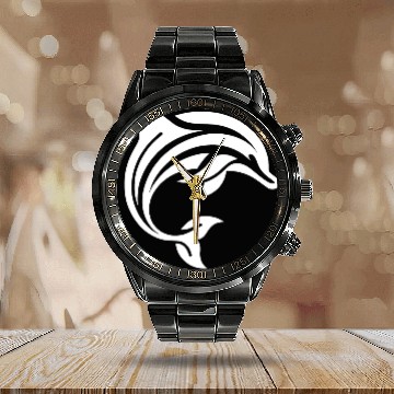 Discover Diver T Tattoo Style Dolphin Jumping Calendar Steel Band Watch