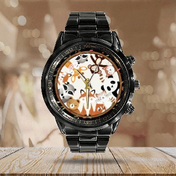 Discover Circle full of cute animals like fox and panda Calendar Steel Band Watch