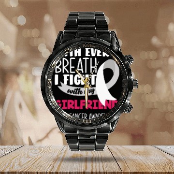 Discover Lung Cancer Awareness I Fight With My Girlfriend Calendar Steel Band Watch