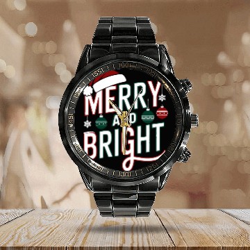 Discover Bright and Merry Holiday Cheer Calendar Steel Band Watch