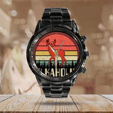 Discover Elk Hunting Elkaholic Hunters Calendar Steel Band Watch