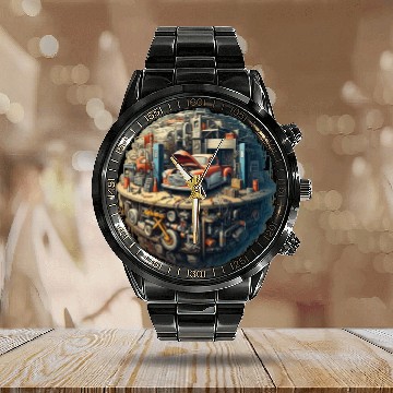 Discover Car Workshop Planet Calendar Steel Band Watch