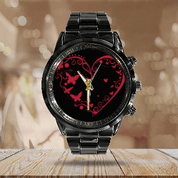 Discover Butterfly Heart, Valentines Retro Calendar Steel Band Watch