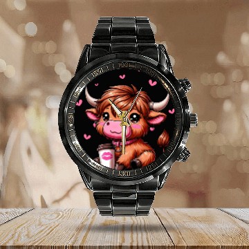 Discover Highland Cow Valentines Calendar Steel Band Watch