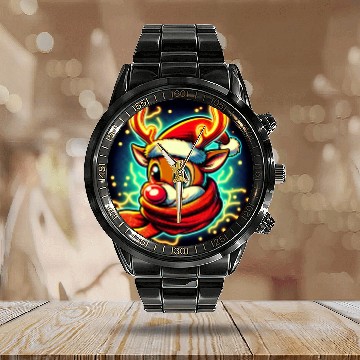 Discover Funny Christmas Rudolph: Glowing Neon Santa Scarf Calendar Steel Band Watch