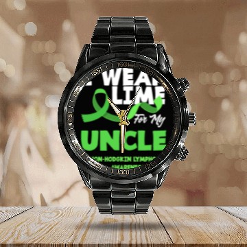 Discover Non-Hodgkin Lymphoma Awareness Wear Lime Uncle Calendar Steel Band Watch