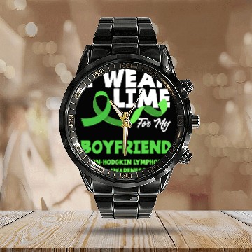 Discover Non-Hodgkin Lymphoma Awareness Wear Lime Boyfriend Calendar Steel Band Watch