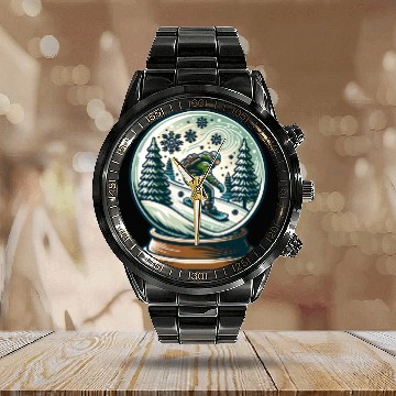 Discover Snowboarding Adventure in Winter Wonderland Calendar Steel Band Watch