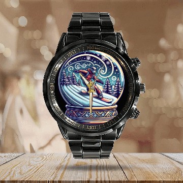 Discover Snowboard Adventure in a Globe Calendar Steel Band Watch