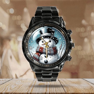 Discover Christmas Snowman with Scarf and Top Hat Calendar Steel Band Watch