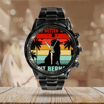 Discover Life is Better with a Saint Bernard Dog Calendar Steel Band Watch