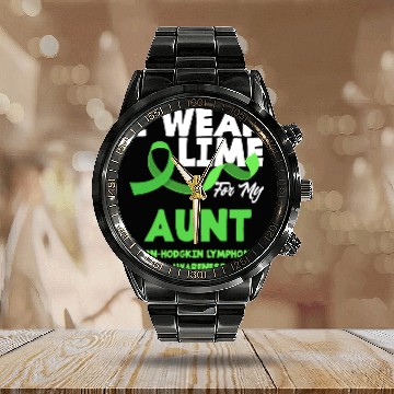 Discover Non-Hodgkin Lymphoma Awareness Wear Lime Aunt Calendar Steel Band Watch
