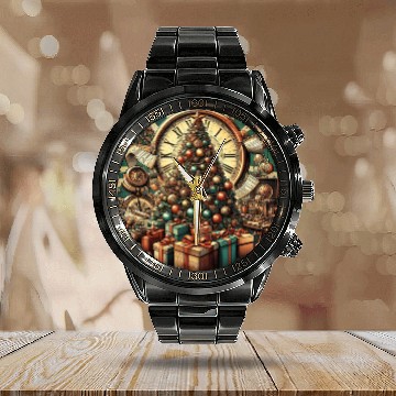 Discover Reindeer Snowball Fight Christmas Fun Calendar Steel Band Watch
