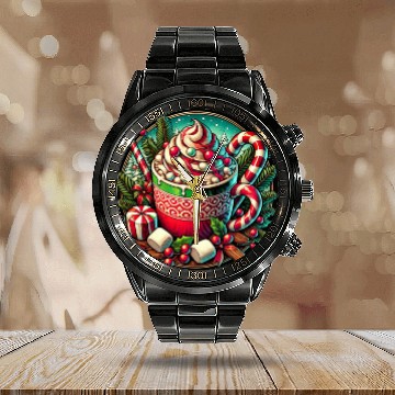 Discover Festive Hot Cocoa Christmas Delight Calendar Steel Band Watch