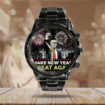 Discover Make New Year Great Again Happy New Years Day 2025 Calendar Steel Band Watch