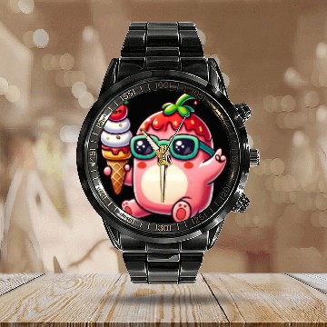 Discover Ice Cream Strawberry Chill Calendar Steel Band Watch