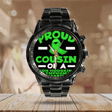 Discover Non-Hodgkin Lymphoma Awareness Proud Cousin Calendar Steel Band Watch