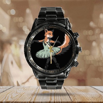 Discover adorable stencil style fox in ballet dress Calendar Steel Band Watch